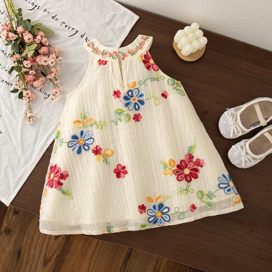 Baby Girl Dresses Summer Flower Embroidery Cotton Neck Girls Dresses Cute Girls Beach Dresses Baby Girl Clothes LulliFy Kids