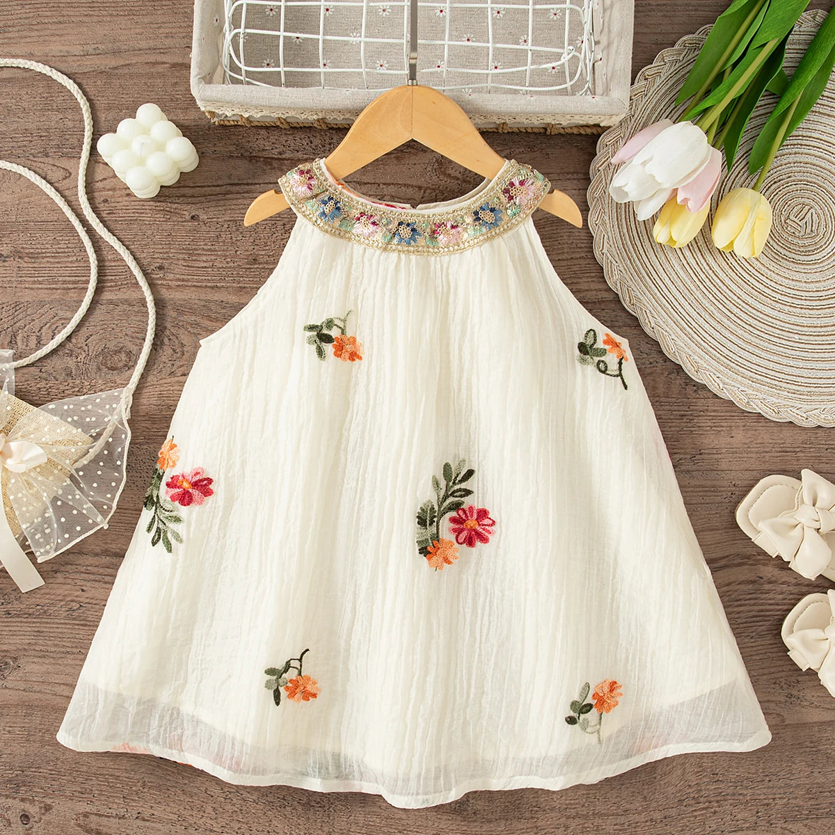 Baby Girl Dresses Summer Flower Embroidery Cotton Neck Girls Dresses Cute Girls Beach Dresses Baby Girl Clothes LulliFy Kids