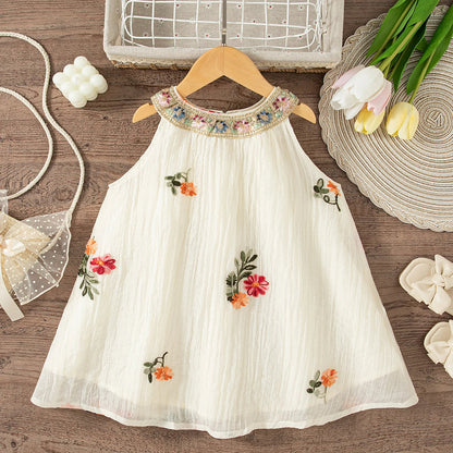 Baby Girl Dresses Summer Flower Embroidery Cotton Neck Girls Dresses Cute Girls Beach Dresses Baby Girl Clothes LulliFy Kids