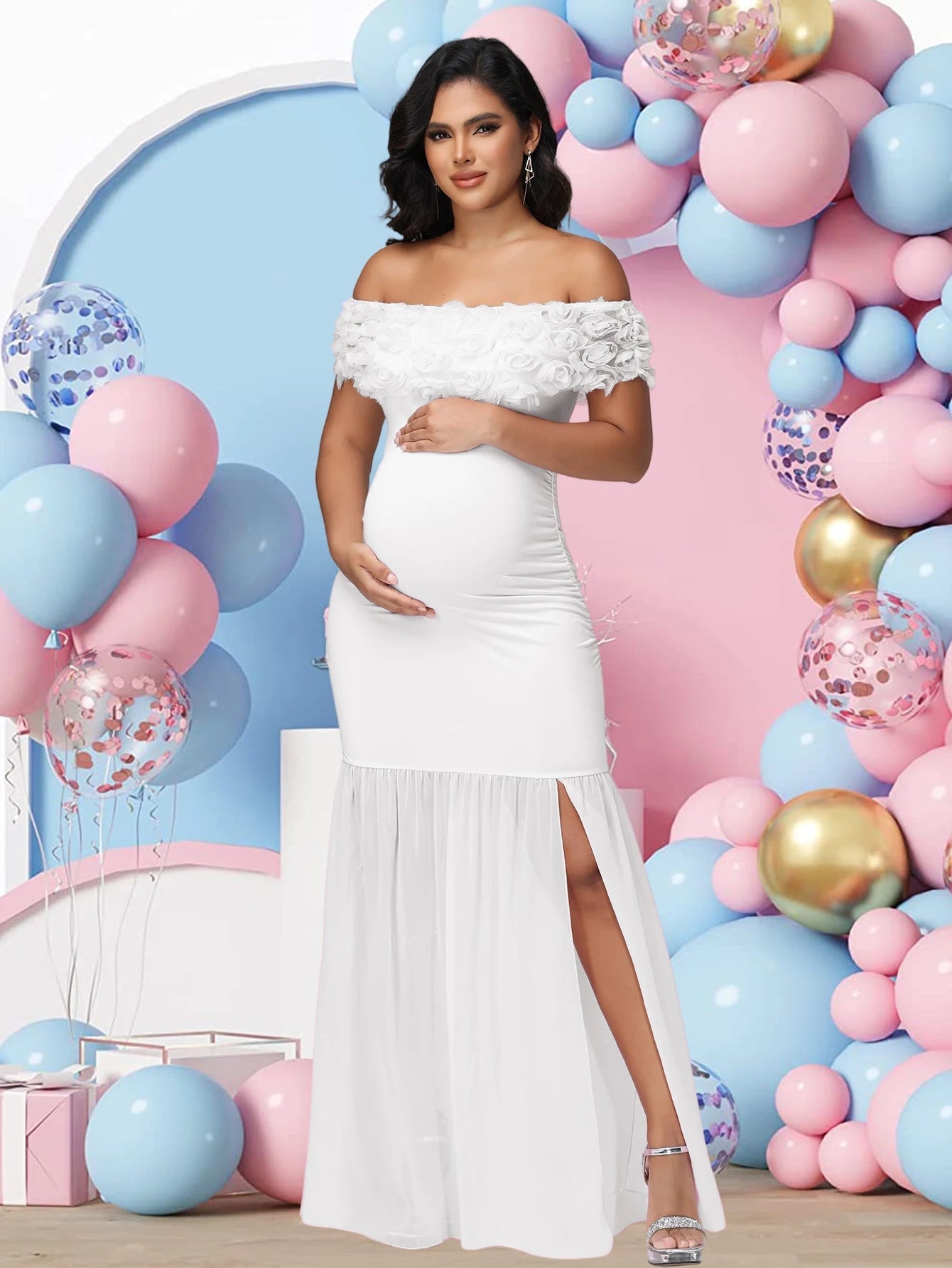 Maternity Floral off Shoulder Long Dress LulliFy Kids