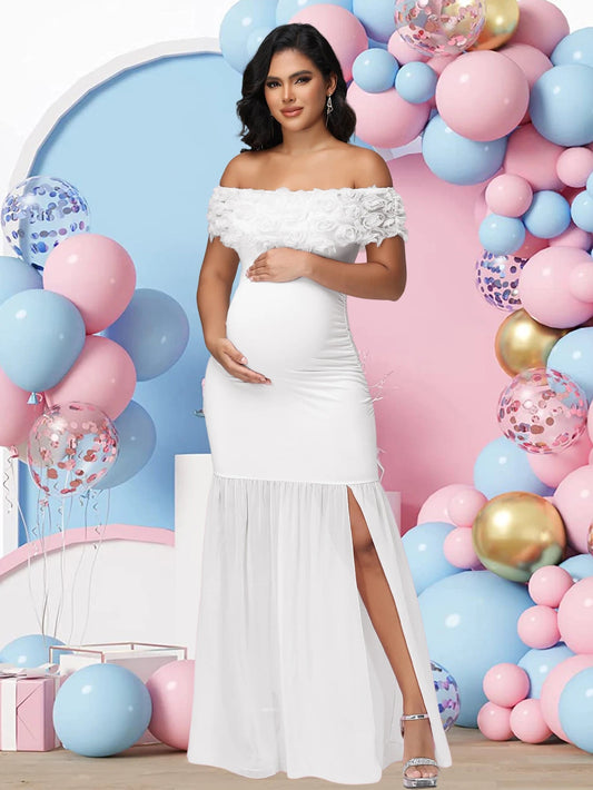 Maternity Floral off Shoulder Long Dress LulliFy Kids