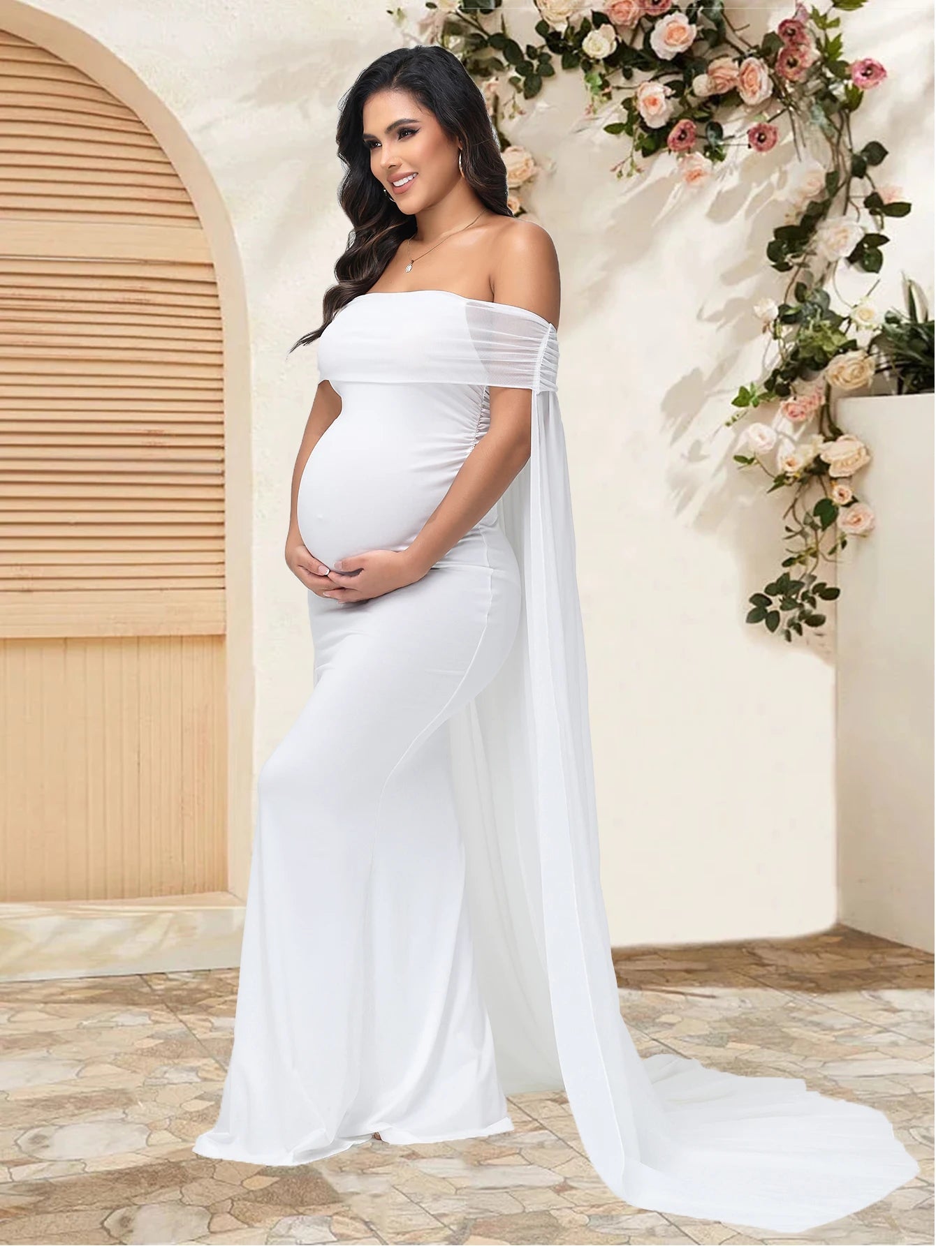 Mesh Off Shoulder Maternity Dress LulliFy Kids