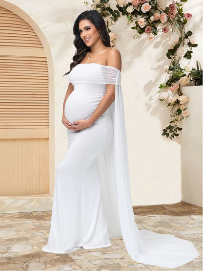 Mesh Off Shoulder Maternity Dress LulliFy Kids
