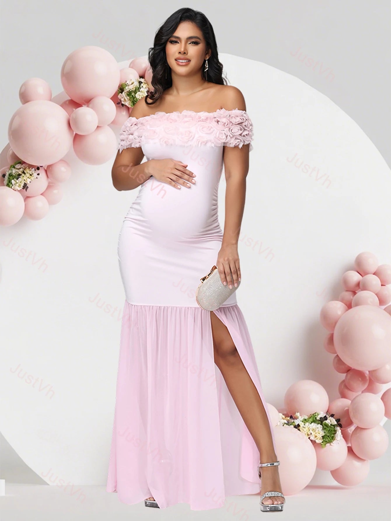 Maternity Floral off Shoulder Long Dress LulliFy Kids
