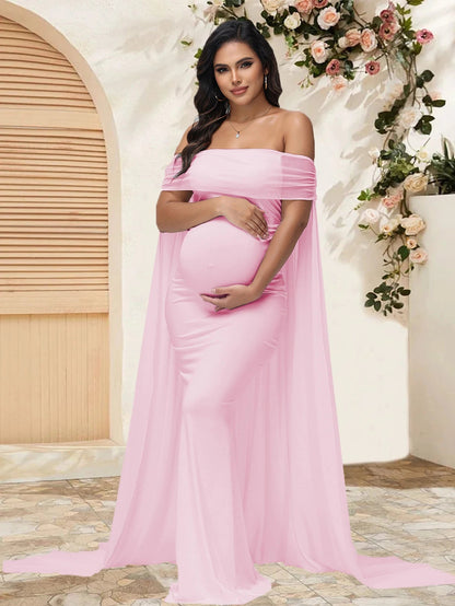 Mesh Off Shoulder Maternity Dress LulliFy Kids