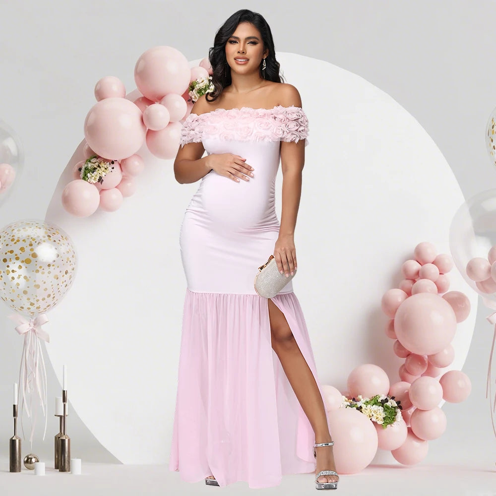 Maternity Floral off Shoulder Long Dress LulliFy Kids