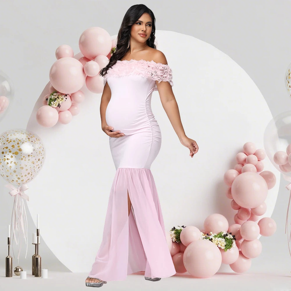 Maternity Floral off Shoulder Long Dress LulliFy Kids