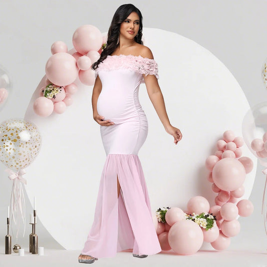 Maternity Floral off Shoulder Long Dress LulliFy Kids