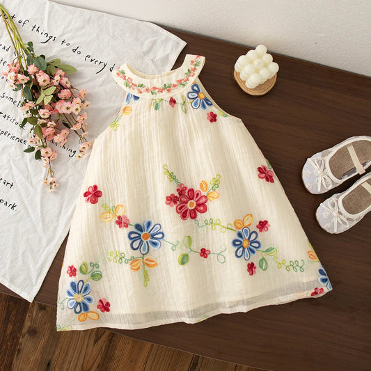 Baby Girl Dresses Summer Flower Embroidery Cotton Neck Girls Dresses Cute Girls Beach Dresses Baby Girl Clothes LulliFy Kids