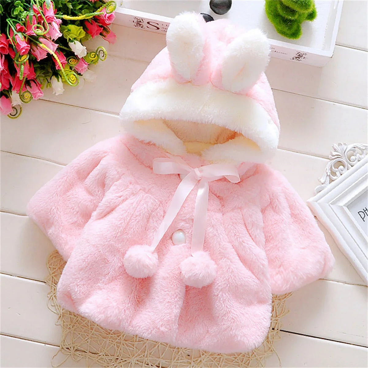 Children's clothing children's new cape girls autumn and winter wool sweater shawl baby ear fleece jacket cape LulliFy Kids