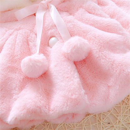 Children's clothing children's new cape girls autumn and winter wool sweater shawl baby ear fleece jacket cape LulliFy Kids