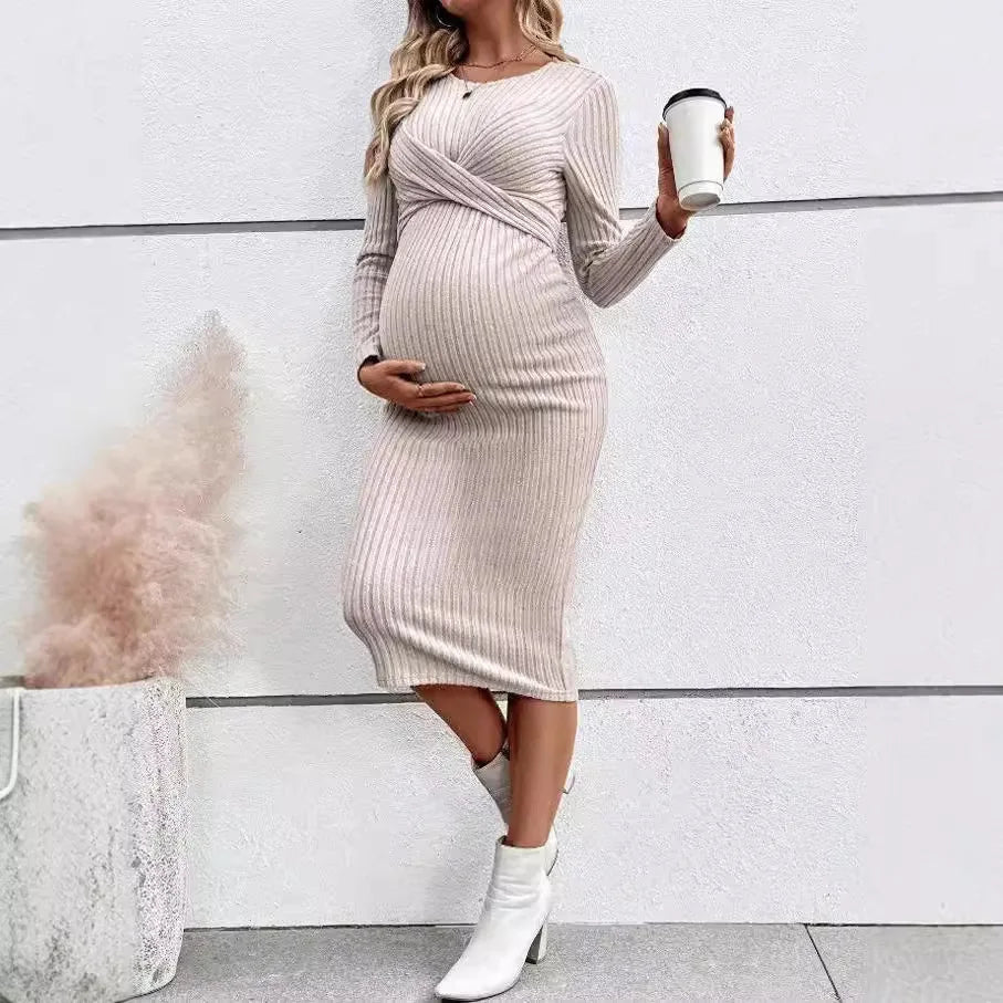 Autumn Winter American Casual Across Ties  A Line Slim Dress Maternity Elegant A Line Hot Clothes for Pregnant Women Pregnancy LulliFy Kids