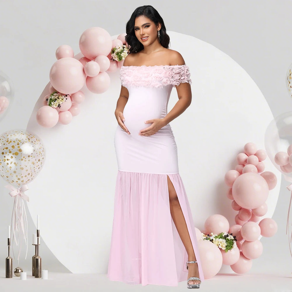 Maternity Floral off Shoulder Long Dress LulliFy Kids