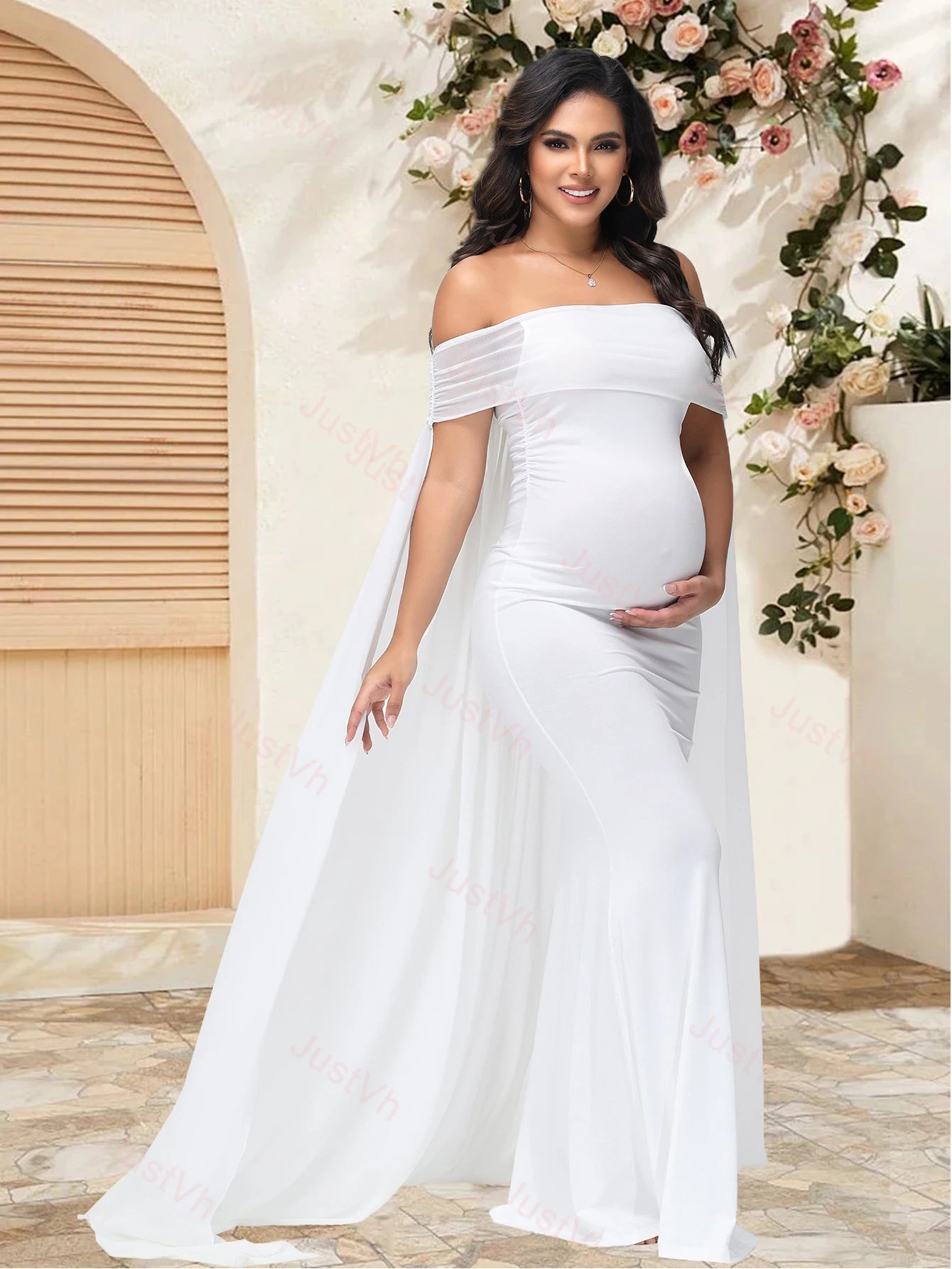Mesh Off Shoulder Maternity Dress LulliFy Kids