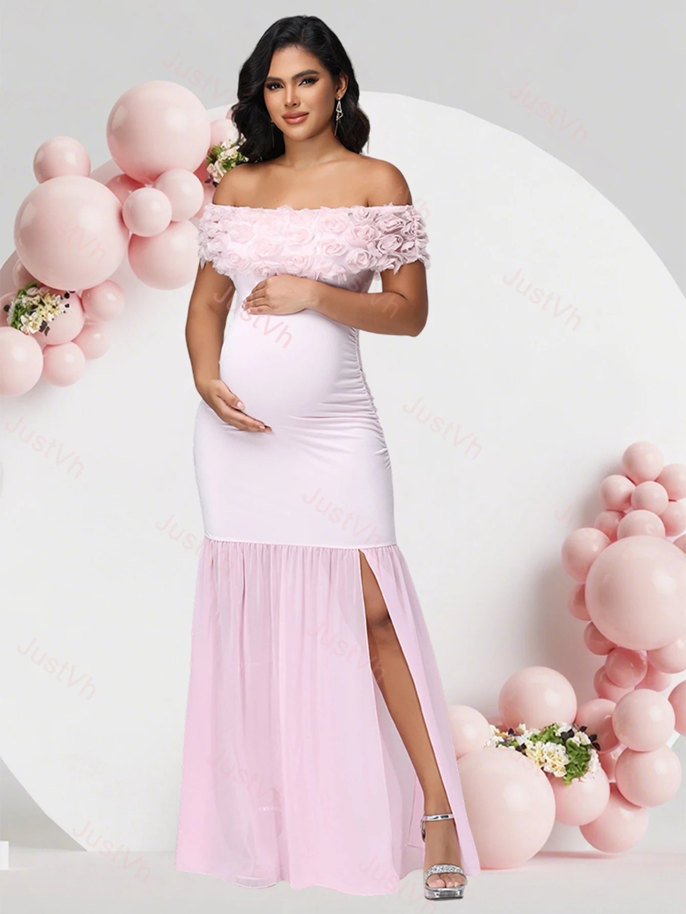 Maternity Floral off Shoulder Long Dress LulliFy Kids