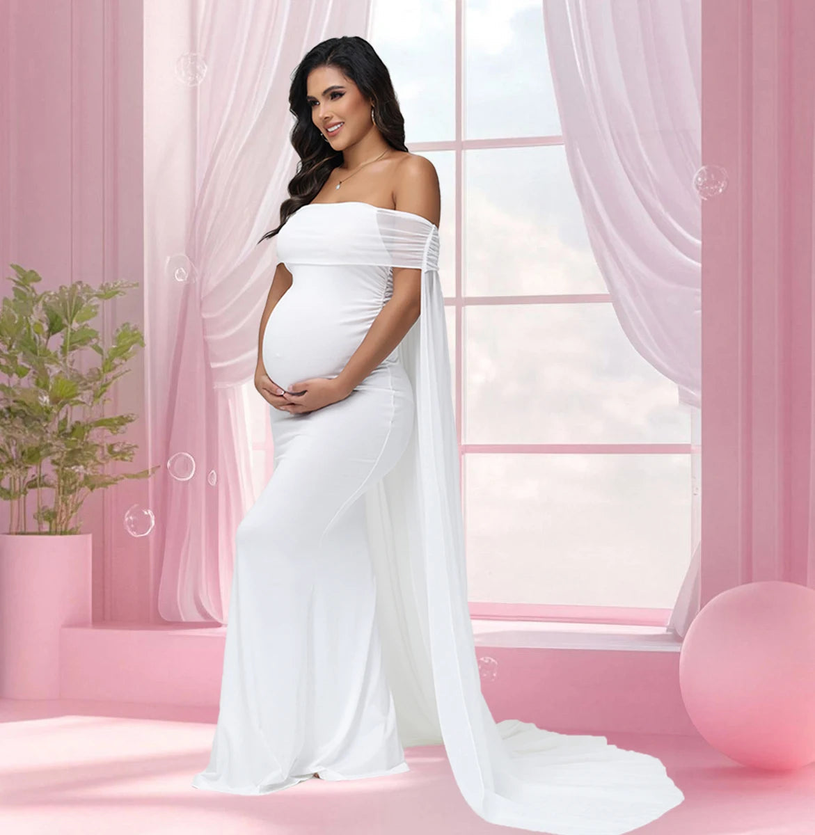 Mesh Off Shoulder Maternity Dress LulliFy Kids