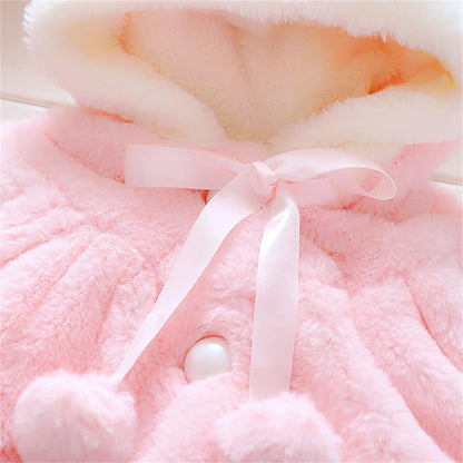 Children's clothing children's new cape girls autumn and winter wool sweater shawl baby ear fleece jacket cape LulliFy Kids
