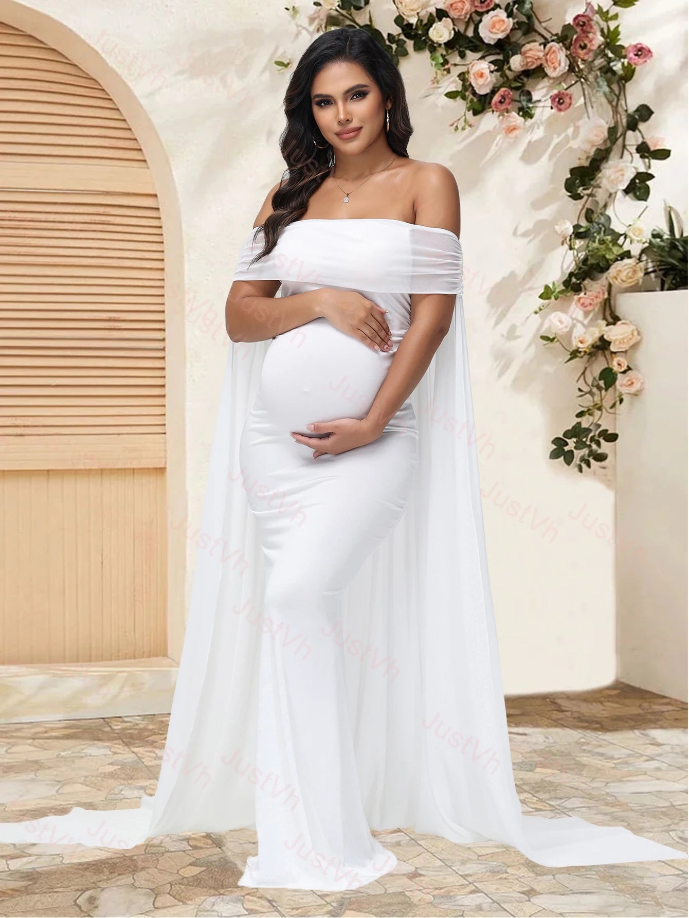 Mesh Off Shoulder Maternity Dress LulliFy Kids