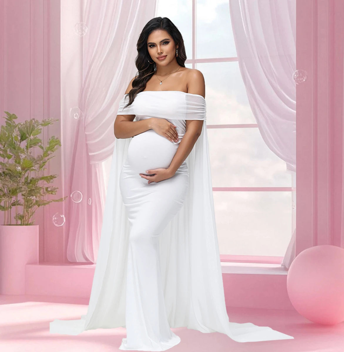 Mesh Off Shoulder Maternity Dress LulliFy Kids