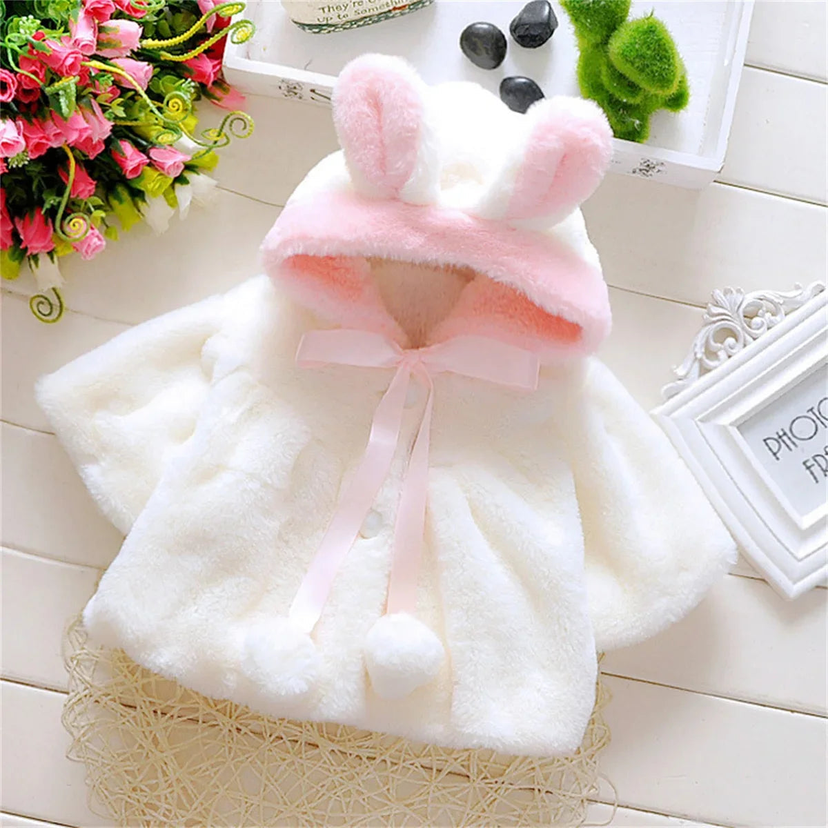Children's clothing children's new cape girls autumn and winter wool sweater shawl baby ear fleece jacket cape LulliFy Kids