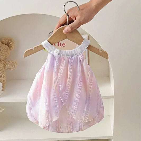 Adorable Baby Girls' Tulip Decor Inspired Iridescent Halter Sling Princess Romper Dress Soft and Soft for 0 - 2 Y girls dress LulliFy Kids